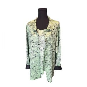 Maggie Barnes 2-Piece Crinkle Jacket Tank Green Black Reversible Travel XL D435